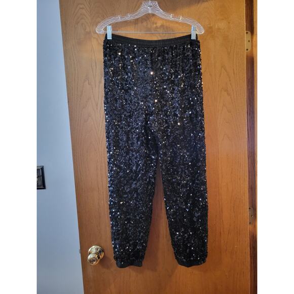 AQUA Bloomingdale's Exclusive Black Sequin Party Blazer Jogger Set EUC Medium - Picture 7 of 7